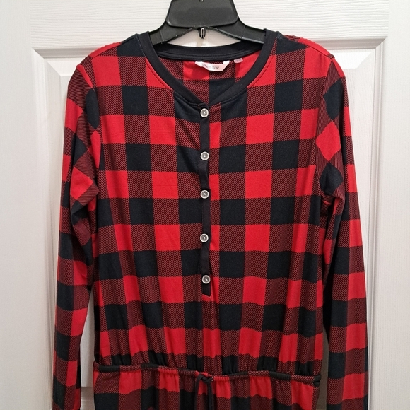 La Vie En Rose Buffalo Plaid Pajamas Onesie Pj's Red Black Women's Small Cozy - Picture 13 of 14